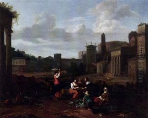 Vieh- Und Gemusemarkt Vor Antiker Romischer Gebaudekulisse