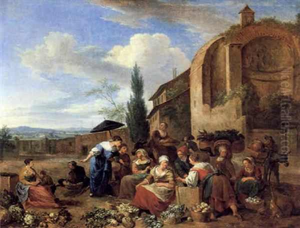 Gemusemarkt In Den Mauern Einer Italienischen Stadt - view 1