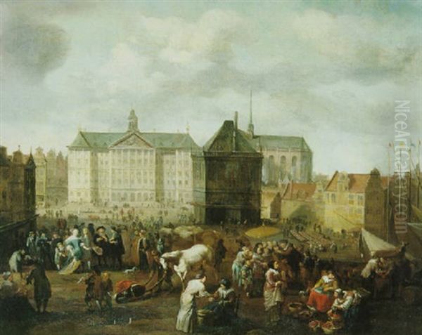 In Amsterdam. Blick Auf Das Rathaus Mit Der Waage Und Der Nieuwe Kerk - view 1