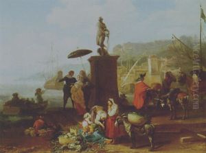 Figures In Italianate Harbor by Hendrick Mommers