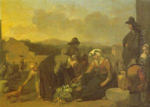 A Vegetable Market In An Italian Piazza by Hendrick Mommers