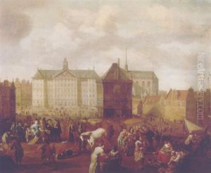Elegant Townsfolk And Merchantmen On The Dam, Amsterdam, The Town Hall, The Waag And The Nieuwe Kerk Beyond