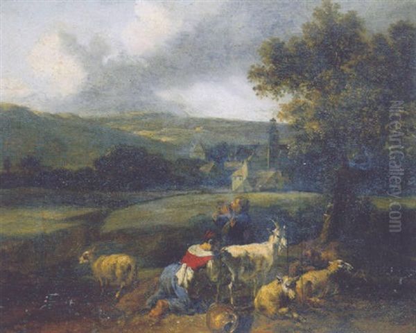 A Milkmaid And A Shepherd By A Tree In An Italianate Landscape - view 1