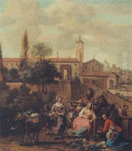 Gemusemarkt Vor Einer Italienischen Stadt by Hendrick Mommers