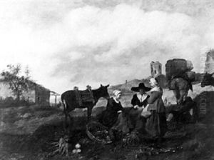 Peasants With Fruits And Vegetables by Hendrick Mommers