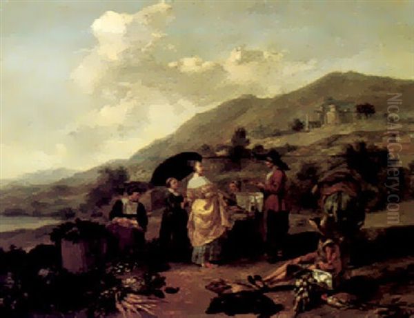 An Italianate Landscape With Travellers On Their Way From Market - view 1