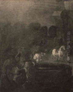Figures By A Well Near Classical Ruins by Hendrick Mommers