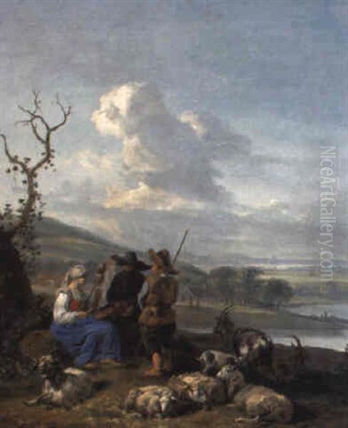 A Shepherd, A Shepherdess And A Beggar With Sheep And Goats - view 1