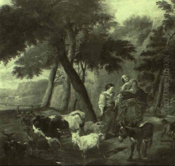 Hirten Mit Vieh In Sudlicher Landschaft - view 1