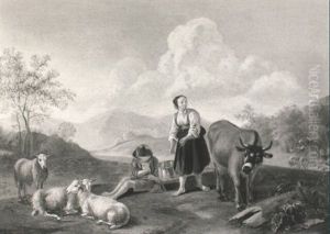 A Peasant And Milkmaid In An Italianate Landscape by Hendrick Mommers