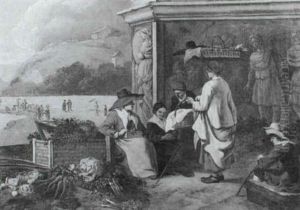Vegetable Traders Beside A Classicising Plinth Overlooking  A Coastal Shore by Hendrick Mommers