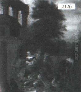 Peasant Family In Village by Hendrick Mommers