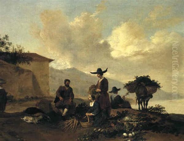 Peasants Gathering Vegetables In An Italianate Landscape - view 1