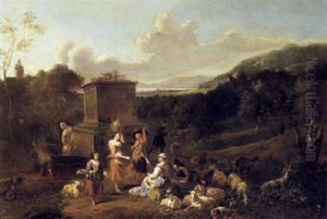 Italianate Landscape With Shepherds And Shepherdesses       Resting Near A Well by Hendrick Mommers