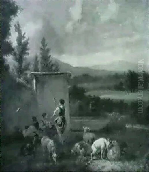 Southern Landscape With A Shepherd And Women By A Well - view 1