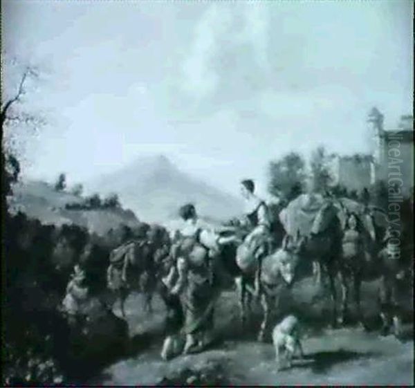 An Einem Flusschen Eine Gruppe Von Eseltreibern - view 1
