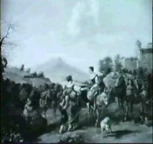 An Einem Flusschen Eine Gruppe Von Eseltreibern by Hendrick Mommers