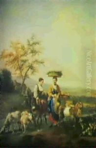 Scene Pastorale Pres D'un Abreuvoir by Hendrick Mommers