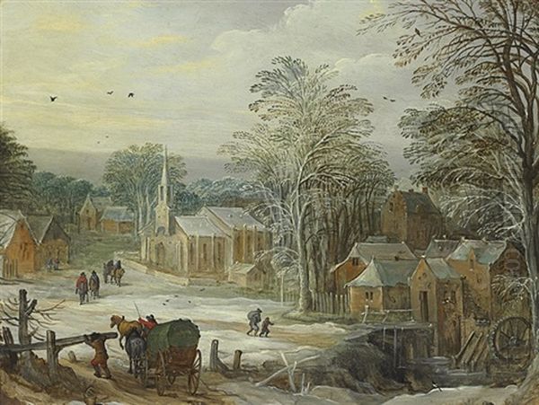 A Winter Landscape With Travellers Arriving At A Town (collab. W/ Jan Breughel Ii) by Joos de Momper the Elder