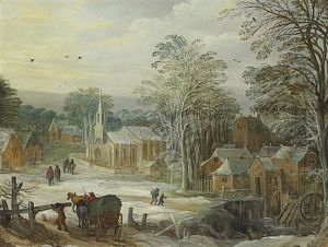 A Winter Landscape With Travellers Arriving At A Town (collab. W/ Jan Breughel Ii)