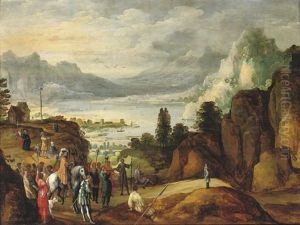 A Mountainous River Landscape With The Legend Of Wilhelm Tell by Joos de Momper the Elder