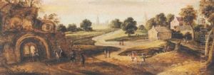 A Landscape With Hermits In A Grotto With Other Figures And A Town Beyond by Joos de Momper the Elder