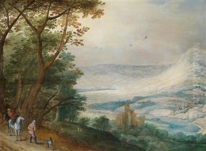 Weite Flusslandschaft Mit Einer Burg Und Reitern by Philips de Momper the Elder