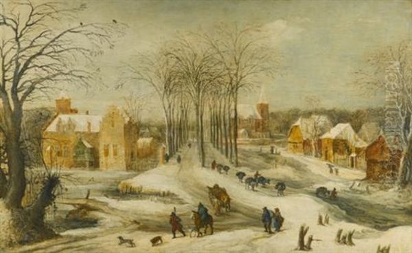 Winter Landscape With Travellers Passing Through An Avenue Of Trees - view 1