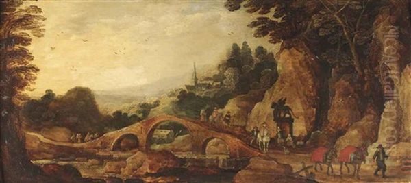 A River Landscape With Travellers On A Path, A Village Beyond - view 1