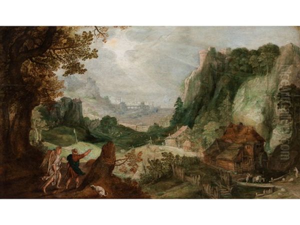Fantasielandschaft Mit Einem Wanderer In Begleitung Des Schutzengels - view 1