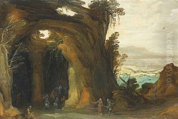 A Landscape With Pilgrims Attending Mass In A Grotto, A Monk Reading In The Foreground - view 1