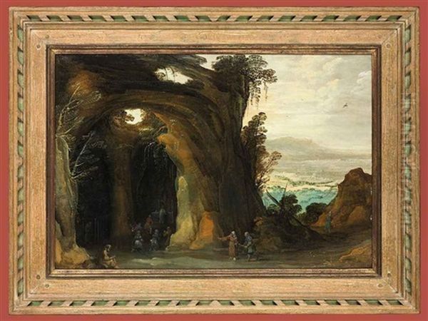 A Landscape With Pilgrims Attending Mass In A Grotto, A Monk Reading In The Foreground - view 1