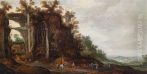 Felsenlandschaft Mit Ruinen Und Blick Ins Tal by Philips de Momper the Elder