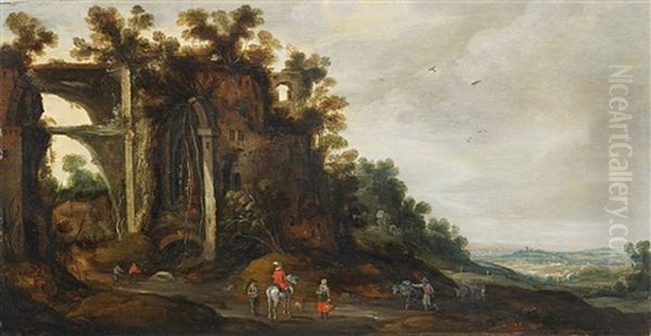 Felsenlandschaft Mit Ruinen Und Blick In Ein Tal - view 1