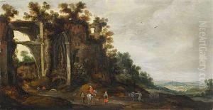 Felsenlandschaft Mit Ruinen Und Blick In Ein Tal