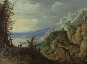 Felslandschaft Mit Reisenden Felslandschaft Mit Reisenden