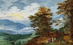 An Extensive Landscape With Travellers by Joos de Momper the Younger