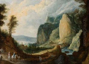 Paisaje Con Personajes Y Aldea Al Fondo by Joos de Momper the Younger
