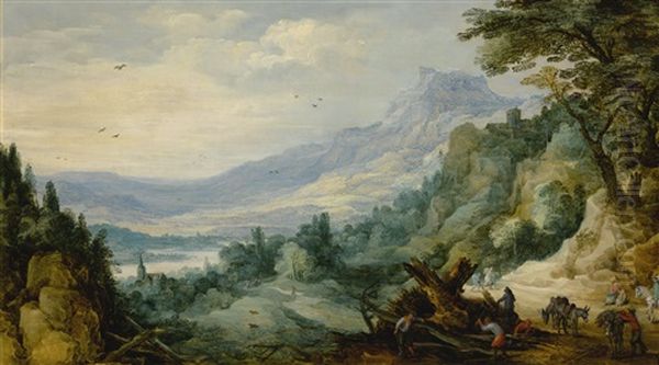 Mountain Landscape With Woodcutters - view 1