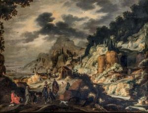 Paysage De Montagne Anime De Voyageurs Et De Mendiants by Joos de Momper the Younger