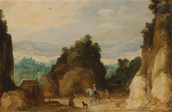 A Mountain Landscape With Travellers And A Dog - view 1