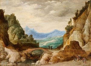A Panoramic Landscape With Travellers by Joos de Momper the Younger