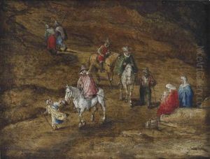 An Elegant Company On Horse Back Passing A Beggars Family; A Fragment