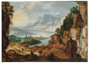A Vast Mountain Landscape With Travellers