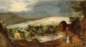 Abendliche Landschaft Mit Liebespaar Und Spaziergangern