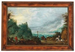 Mountain Landscape With Two Riders And Woodcutters by Joos de Momper the Younger