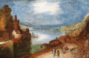 A Rocky River Landscape With Travellers