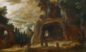Landscape With Monks By A Grotto by Joos de Momper the Younger