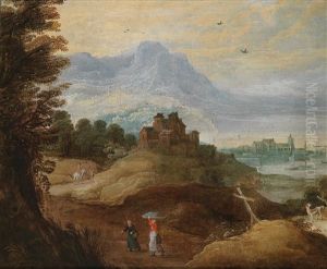 Berglandschaft Mit Reisenden Auf Einem Pfad