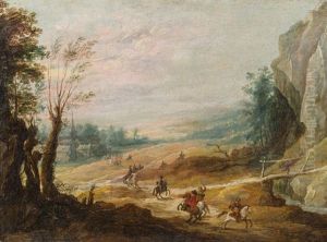 Weite Landschaft Mit Reitern, Im Hintergrund Ein Dorf by Joos de Momper the Younger